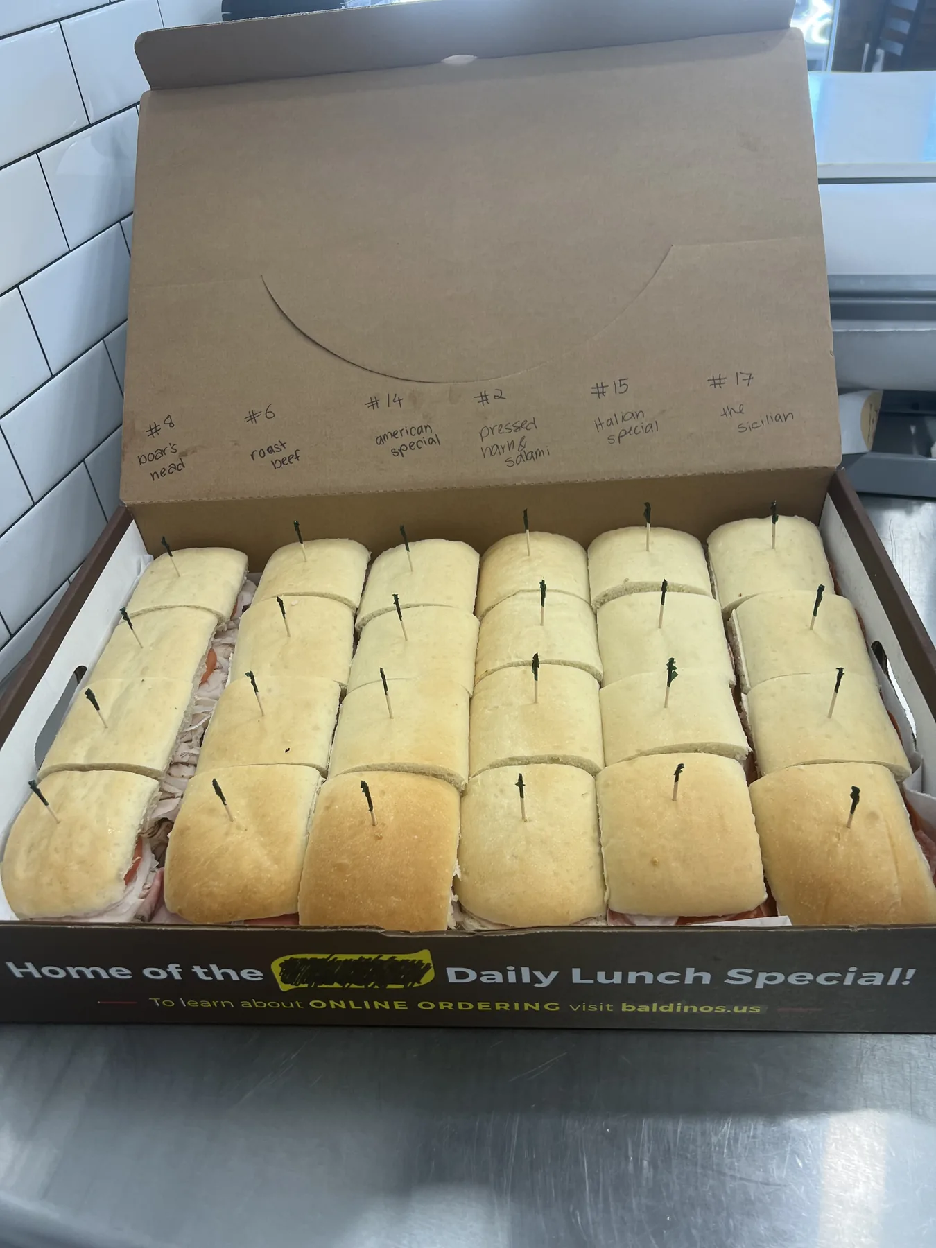 Assorted Baldinos subs prepared for catering